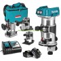 Комбинирана акумулаторна челна фреза Makita DRT50RFEX3 с 2 батерии 18 V, 3 Ah, цанги 6-8 мм